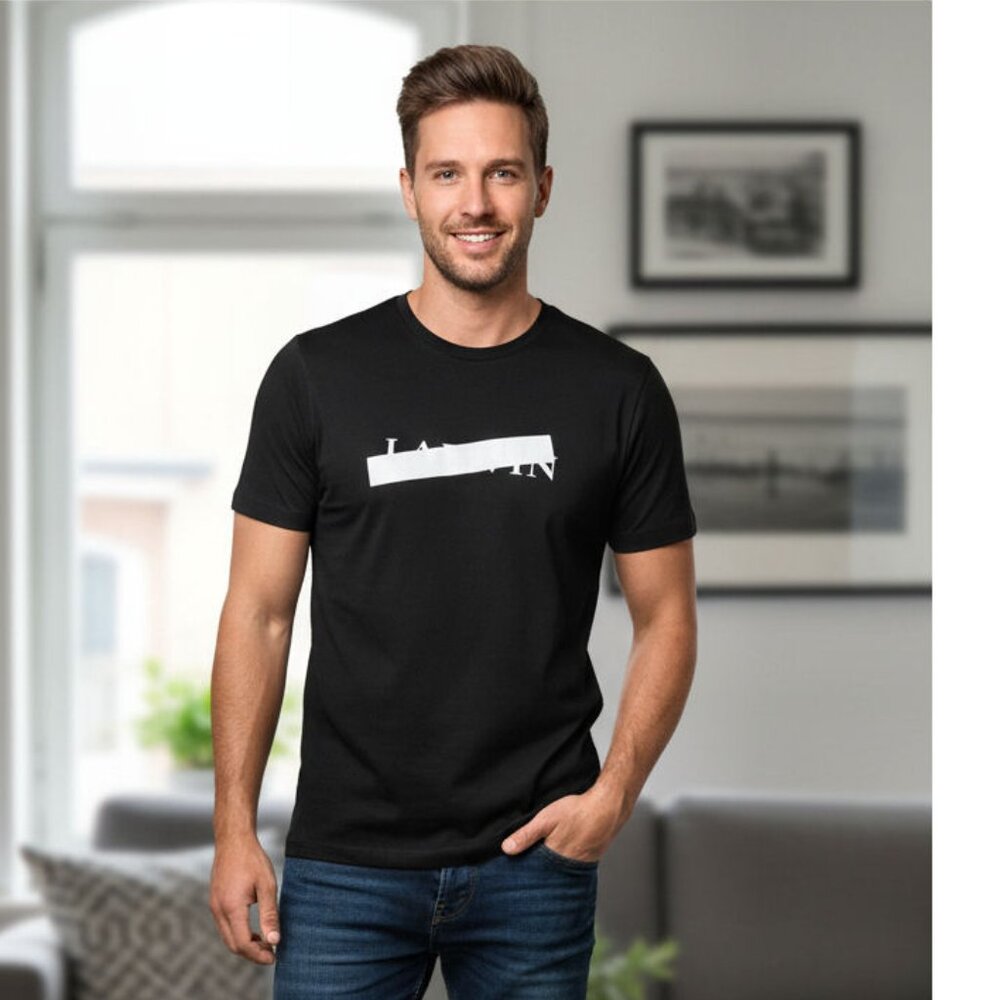 Lanvin Men's Black Strikethrough Logo Print T-Shirt Size XSmall NWOT